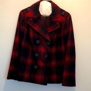 Red and Black Plaid Pea Pea Coat Old Navy XL Women’s